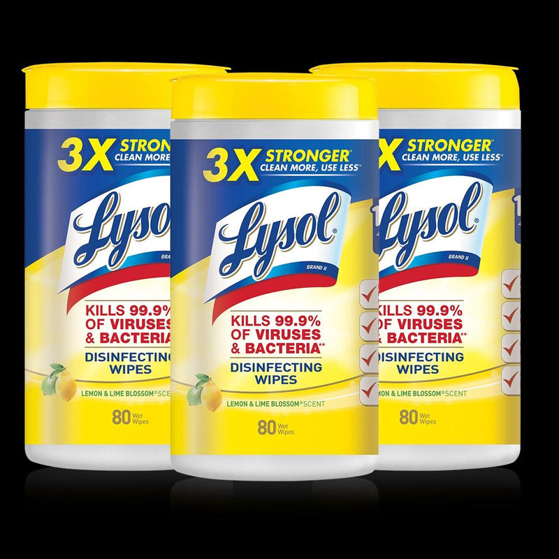 Set de 3 Lemon Disinfecting Wipes 80 Wet Wipes Lysol 1.41 KG